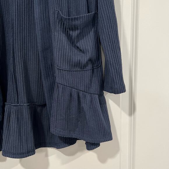 Lauren Conrad Women's Navy Ribbed Cardigan with Ruffled Hem Size Medium - Picture 2 of 6